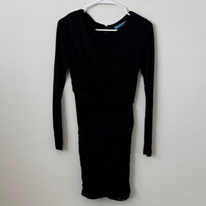 Alice & Olivia Black Long Sleeve Ruched Bodycon Dress Size: 4
